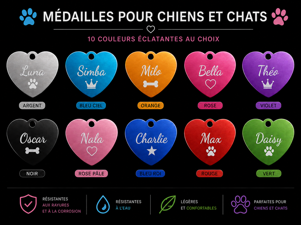 Médaille personnalisée pour chien et chat – Sublimation ou Gravure aluminium