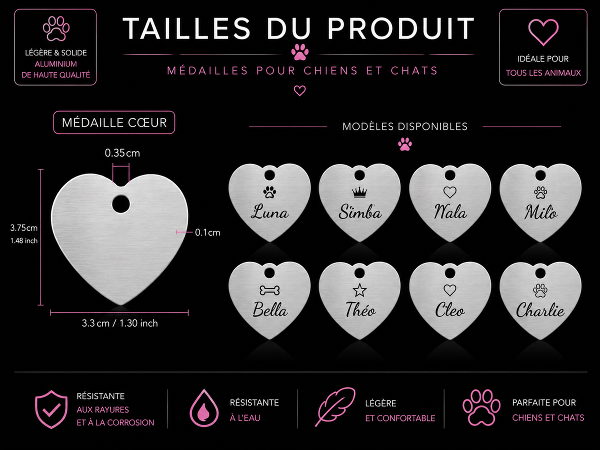 Médaille personnalisée pour chien et chat – Sublimation ou Gravure aluminium