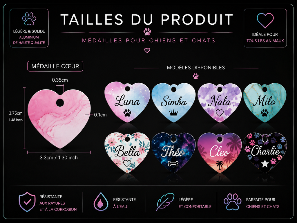 Médaille personnalisée pour chien et chat – Sublimation ou Gravure aluminium