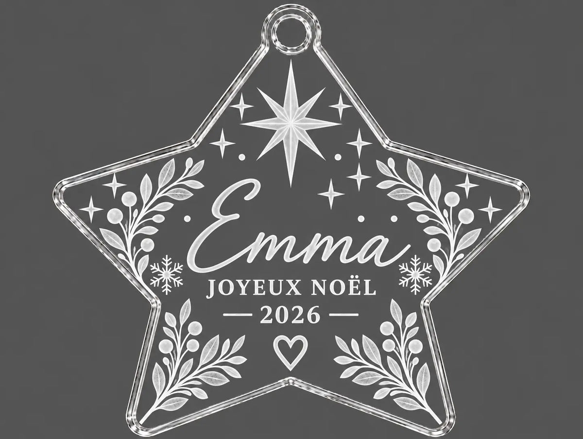 Ornement de Noël personnalisé – Étoile acrylique