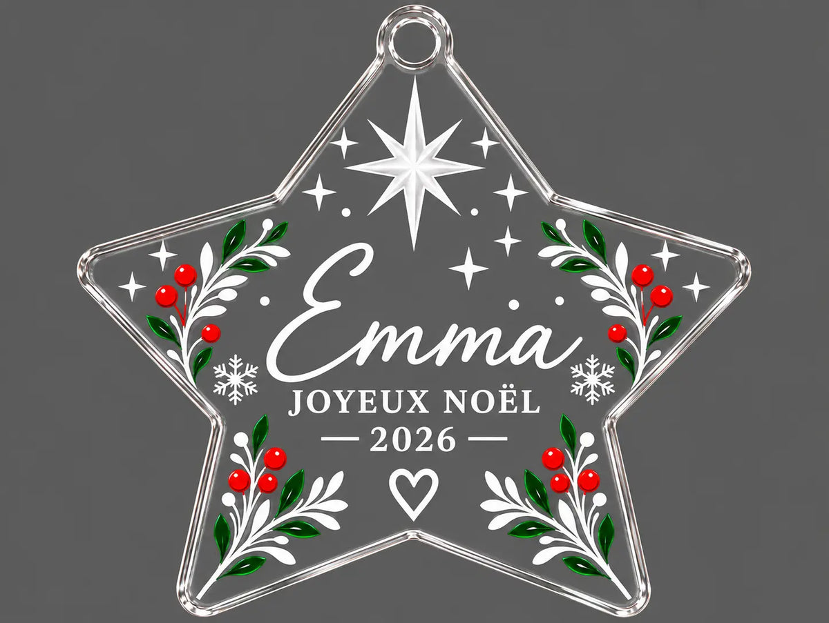 Ornement de Noël personnalisé – Étoile acrylique