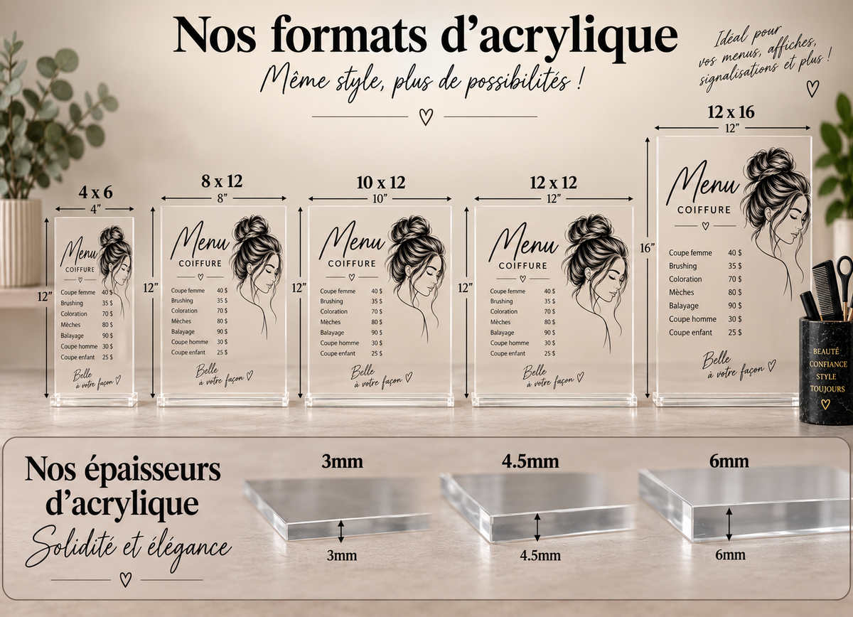 Menu Acrylique Café – Impression UV
