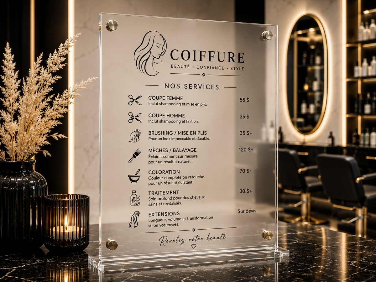 Menu Acrylique Café – Impression UV