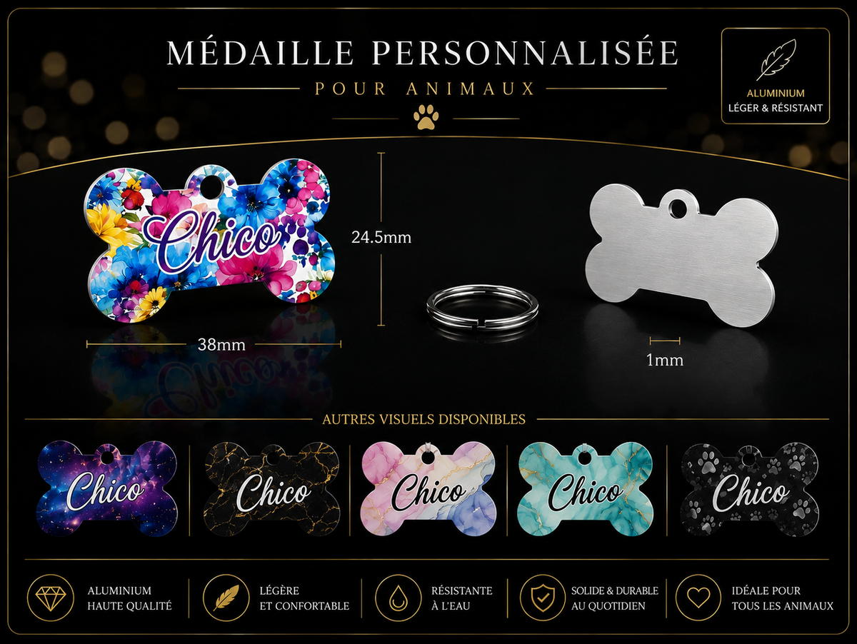 Médaille personnalisée pour chien et chat – Sublimation ou Gravure aluminium