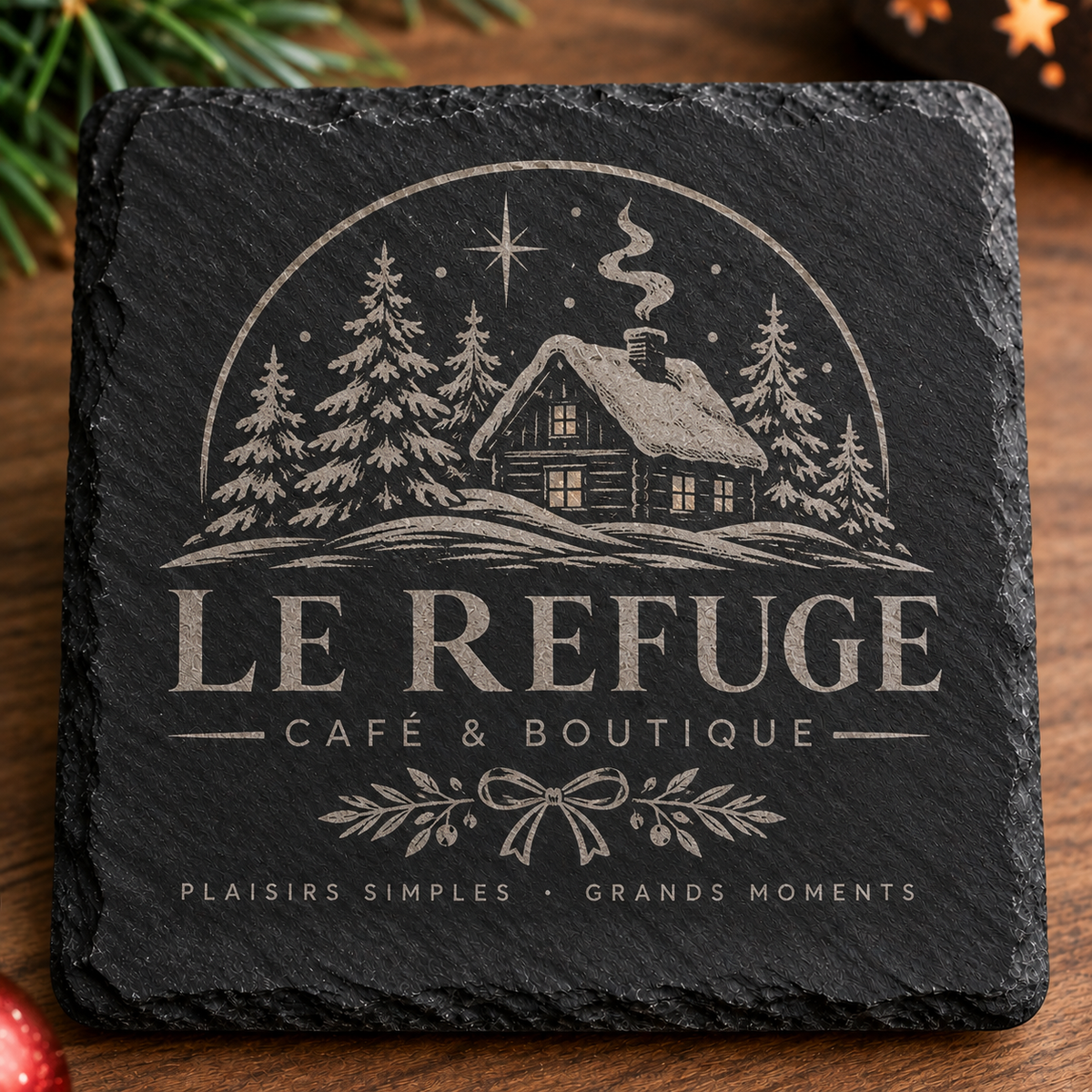 Sous-verres en ardoise noire naturelle 10,2 x 10,2 cm – à personnaliser