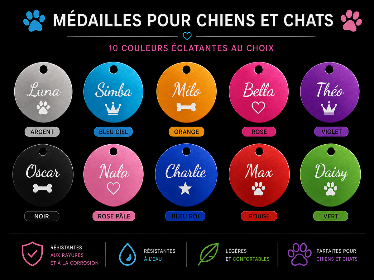 Médaille personnalisée pour chien et chat – Sublimation ou Gravure aluminium